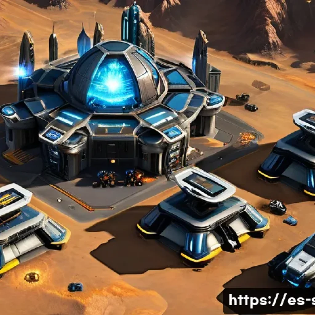 스타크래프트2 래더 점수 올리는 법 - A detailed futuristic StarCraft 2 battle scene showcasing a Terran base with multiple production str...
