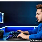 Home 19 스타크래프트2 배틀넷 계정 연동 - A dynamic digital gaming setup featuring a Spanish gamer in a modern room with vibrant LED lighting,...