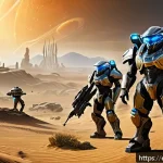 Home 23 스타크래프트2 비공식 모드 소개 - A vibrant StarCraft 2 custom cooperative mode scene showing four diverse players strategizing togeth...